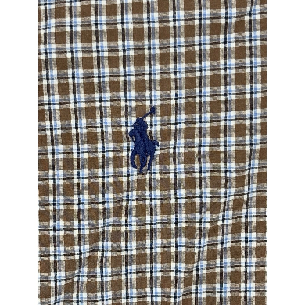 Polo Ralph Lauren Plaid Button Front Shirt Brown Blue Small Cotton Stretch - Picture 5 of 11